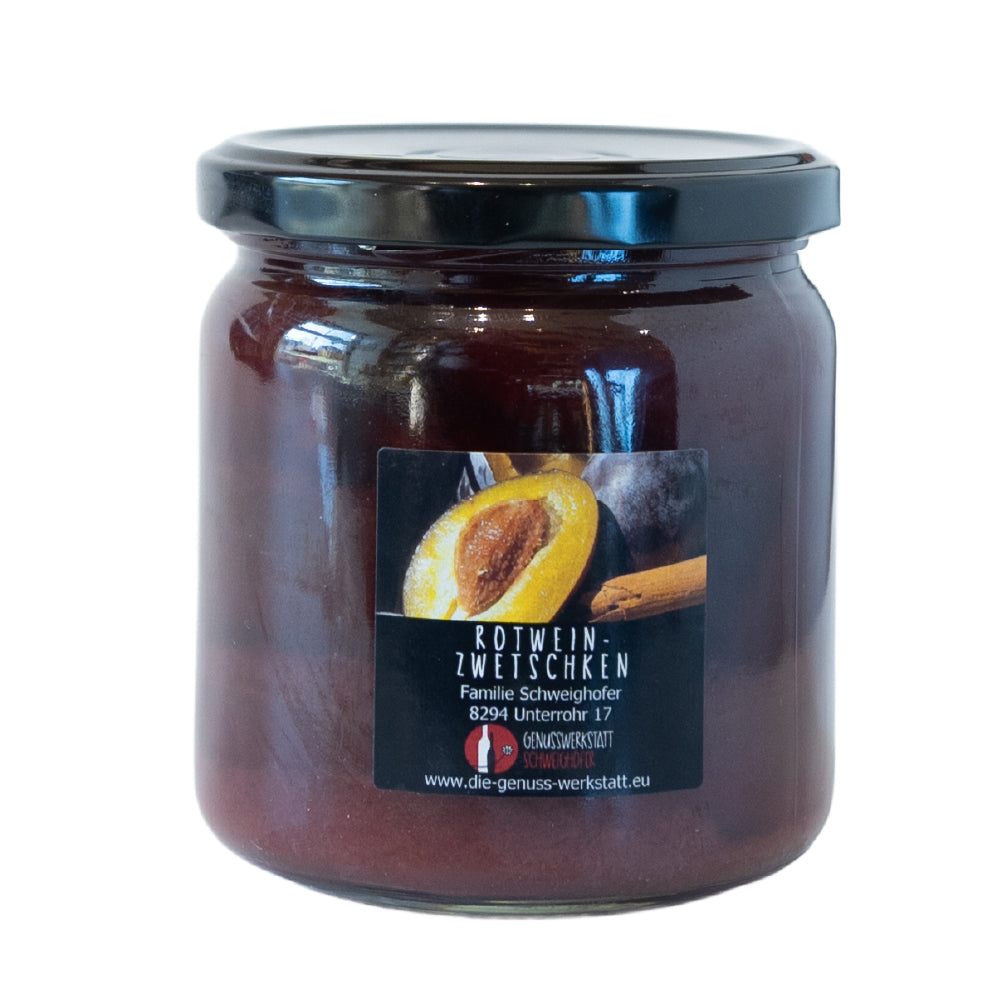 Rotwein-Zwetschken im Glas - Genusswerkstatt Schweighofer